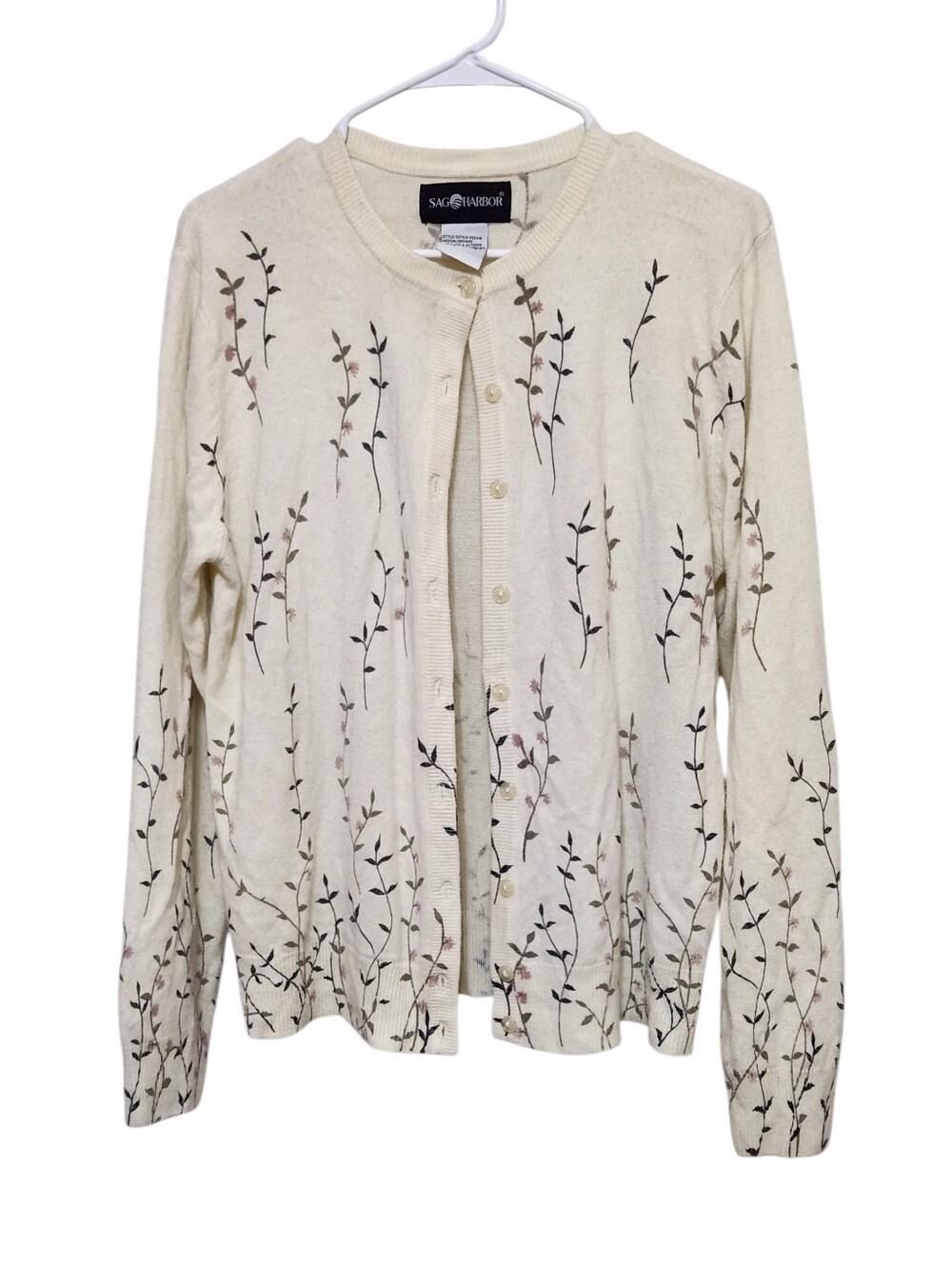 Sag Harbor Cream Embroidered Floral Button Cardigan